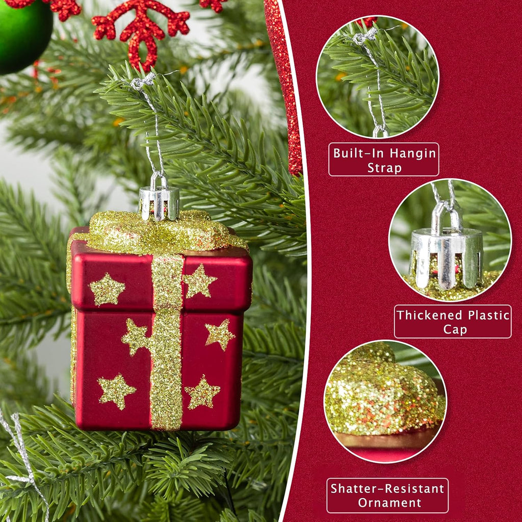 58pcs Classic Christmas Balls Ornaments Set, Red Green Gold Tree Hanging