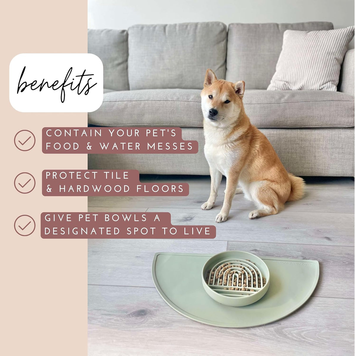 Silicone Dog Food Mat - Pet Placemat, 21" x 10.5" Deep, Medium - Sage Green