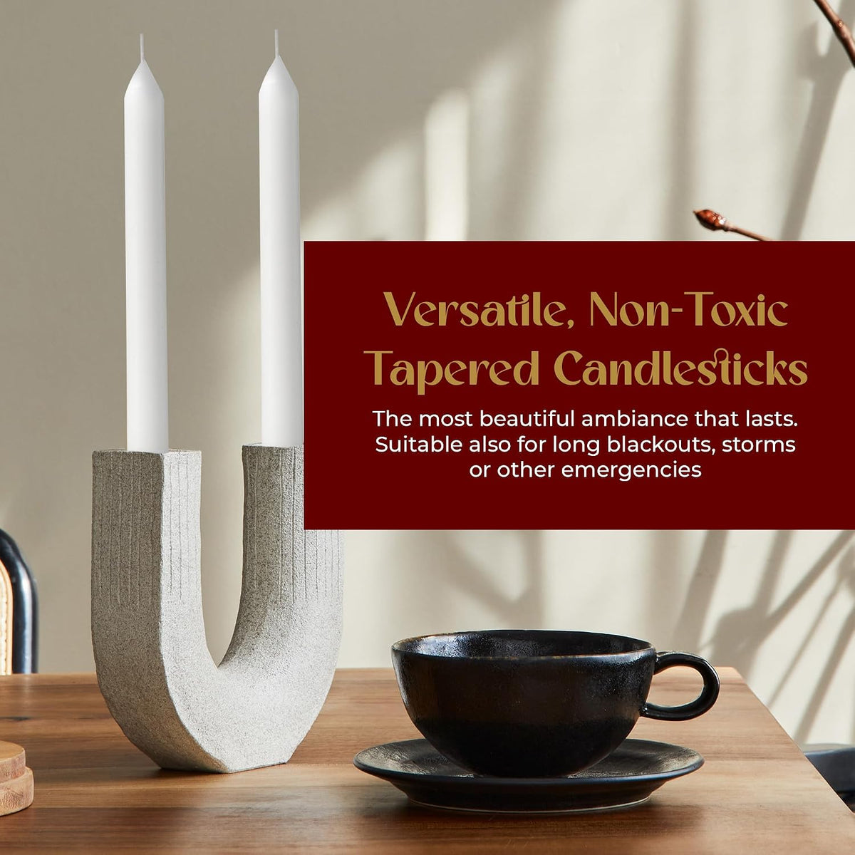 Lerner White Household Candlesticks, Pack of 100 | 6-Hour Burning Time | 7 Inch Tall Dinner Candles | 100% Dripless | Shabbat Candles | Candlesticks for Holidays, Churches, Décor, Emergencies