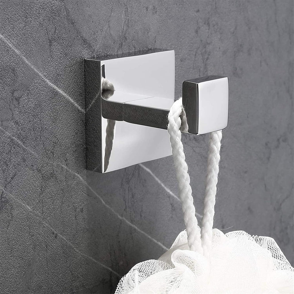 Nolimas Towel Hook Stainless Steel Bathroom Rustproof Clothes Towel Coat Hook Wall Mounted Square Toilet Kitchen, Heavy Duty Door Hanger, 1 Pack, Chrome Polished