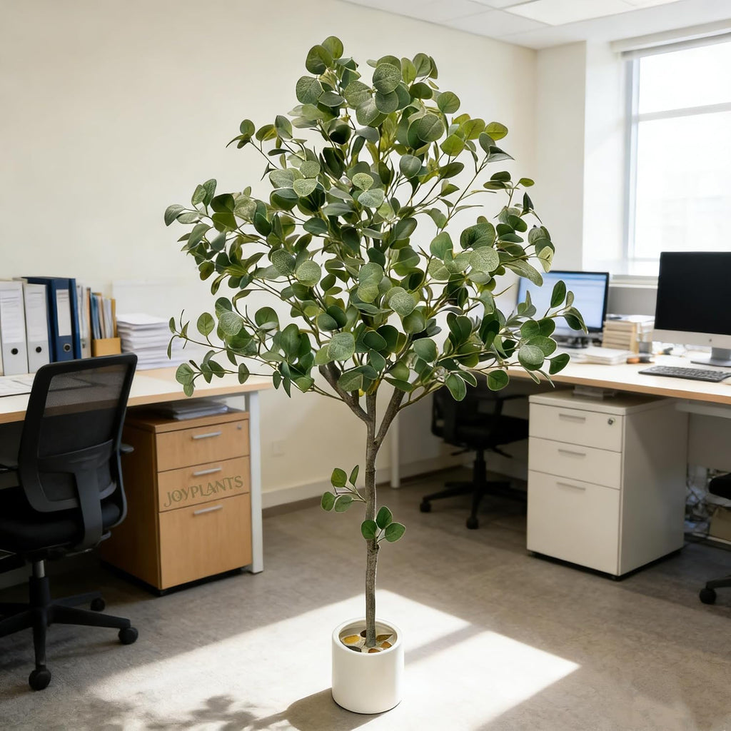 5FT Fake Eucalyptus Plant, Silk Artificial Tree with White Pot