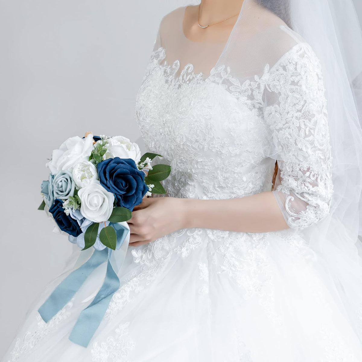 ponatia Dusty Blue Wedding Bouquets for Bride Bridesmaid
