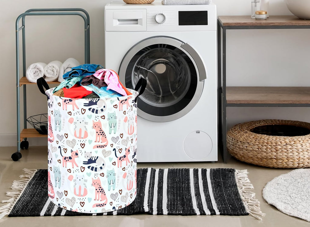Kids Laundry Hamper Clothes Gift Basket Storage Laundry Baskets Organizer Bin with Handles for Nursery Room (Cat)