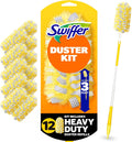 Swiffer Duster Kit with 3 ft Extendable Handle, Dusters for Cleaning, Set Includes 1 Extension Pole and 12 Heavy Duty Dusting Refills Dust Cleaner, Long Extended Wand for Ceiling Fans and Walls