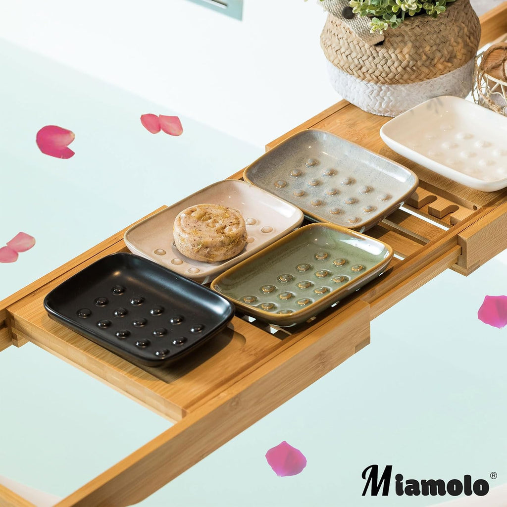 Miamolo Soap Dish for Shower, Ceramic Soap Holder for Bath, Save Soap Loss