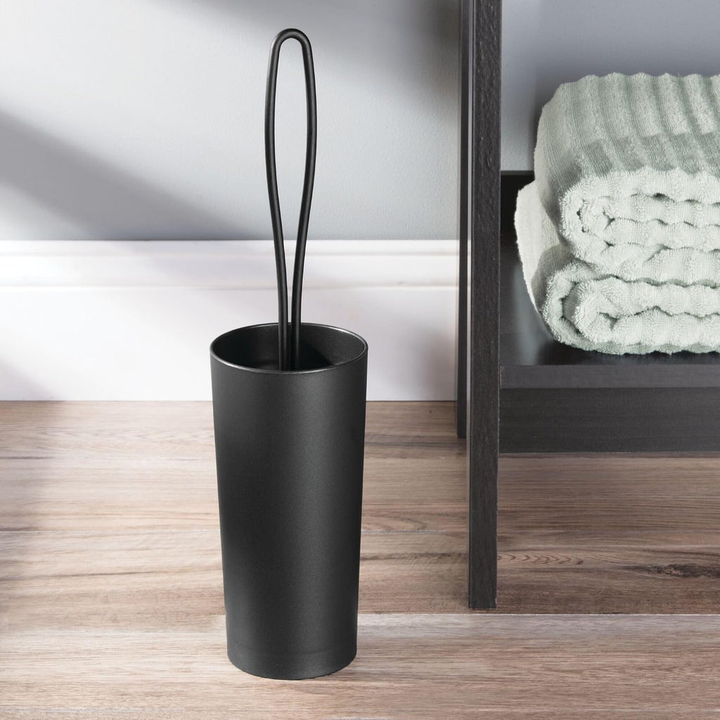iDesign Toilet Brush and Holder for Bathroom, Matte Black