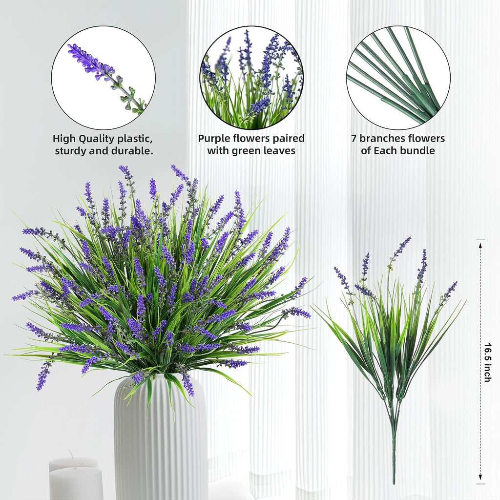Ivydale 20PCS Artificial Plants Fake Flowers Monkey Grass for Outdoors,UV Resistant Realistic Purple Faux Greenery Shrubs Outside Decor for Home Garland Porch Patio Balcony Planter Yard Office Pathway