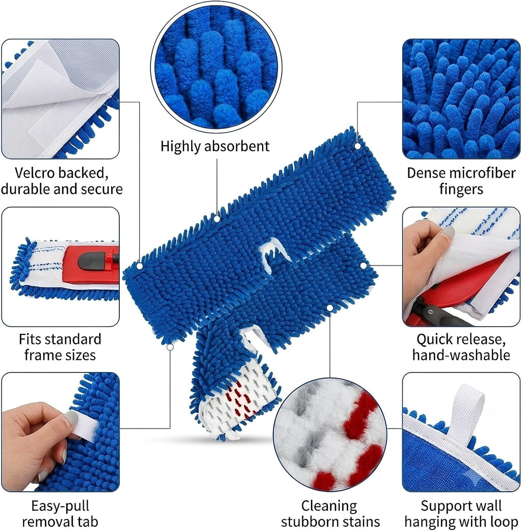 4 Pack Microfiber Flip Mop Refills,Compatible with O-Cedar Double Sided Mop Replace,Replacement Reusable Heads with Microfiber & Chenille for Dry/Wet Use,Machine Washable