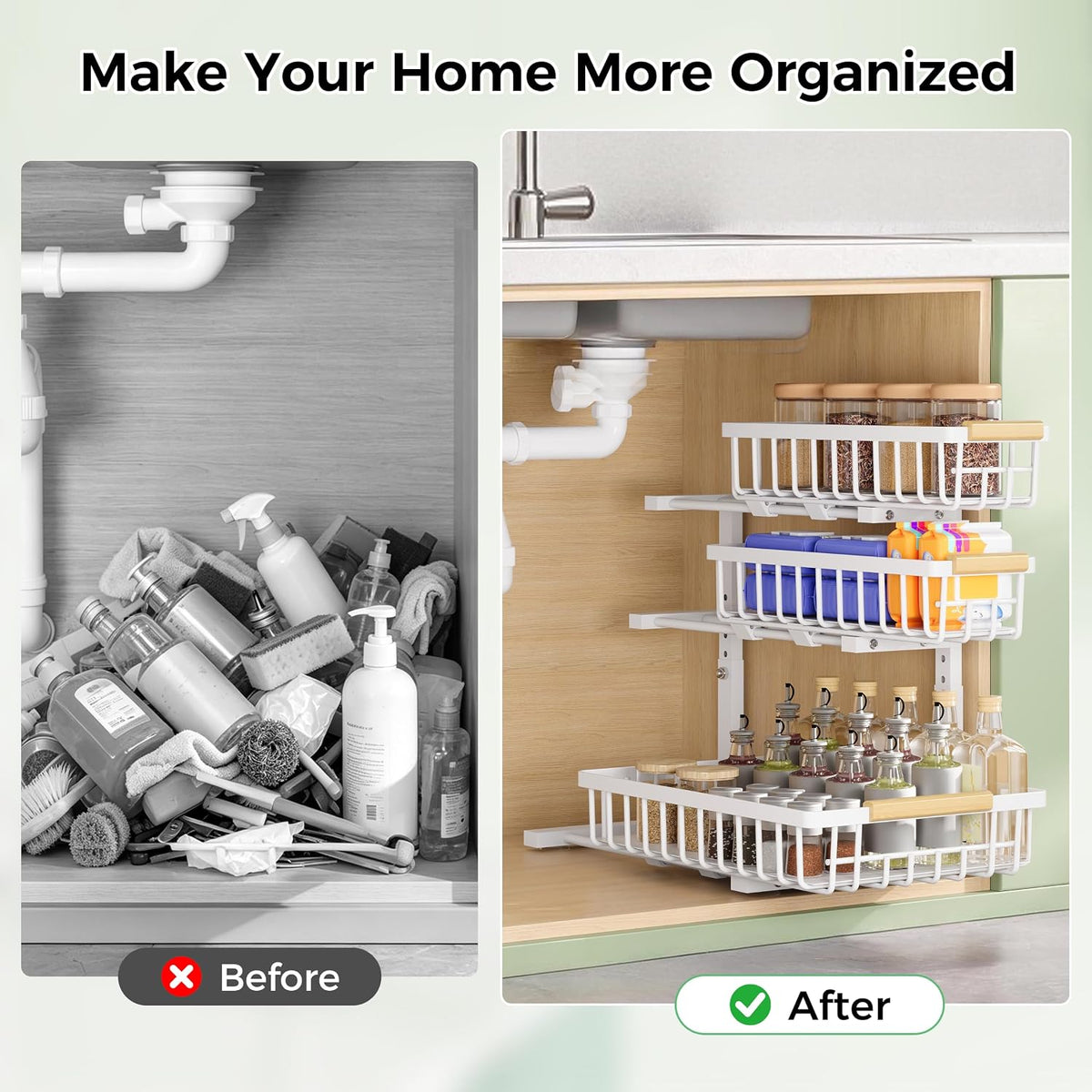 3 Tier Under Sink Organizer: Pull Out Cabinet Storage for Bathroom,2 Pack
