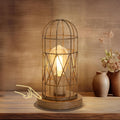 Touch Table Lamp, Industrial Desk Lamp with Rustic Wood Metal Cage Shade