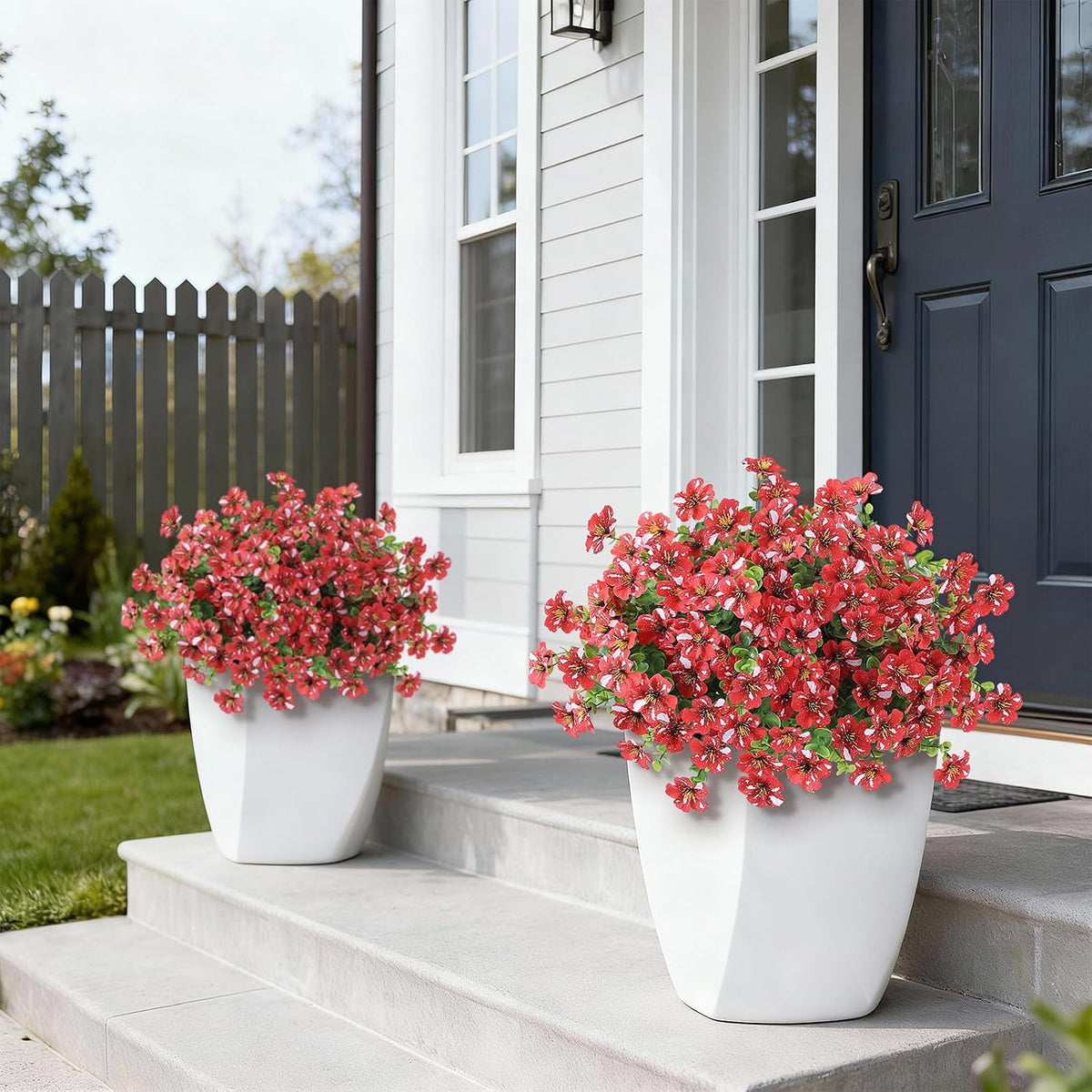 2Set Artificial Eucalyptus Flower Topiary Tree for Front Porch(Red)