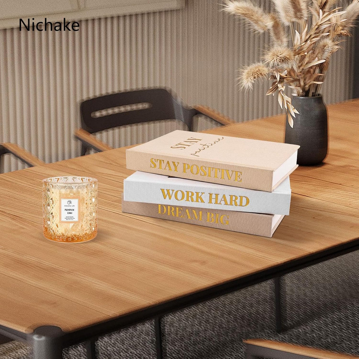 Set of 3 Linen Covered Decorative Books for Home Office Decor