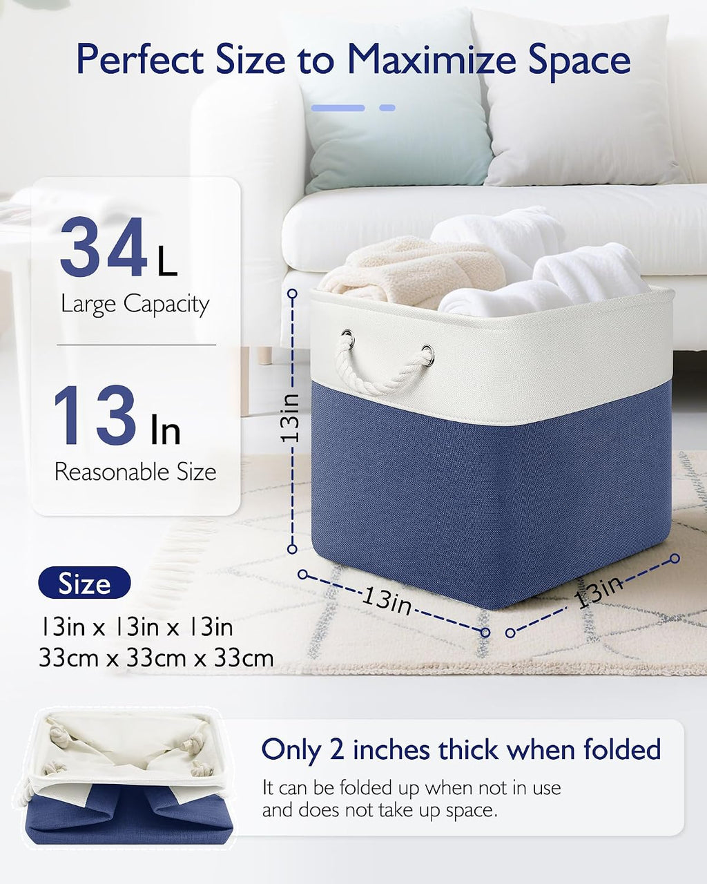 Patvingot 13-Inch Fabric Cube Storage Bins with Handles,4 Pack,Foldable