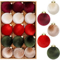 15 Pcs 3.15" Velvet Christmas Ornaments Balls, Xmas Tree Decor-Red