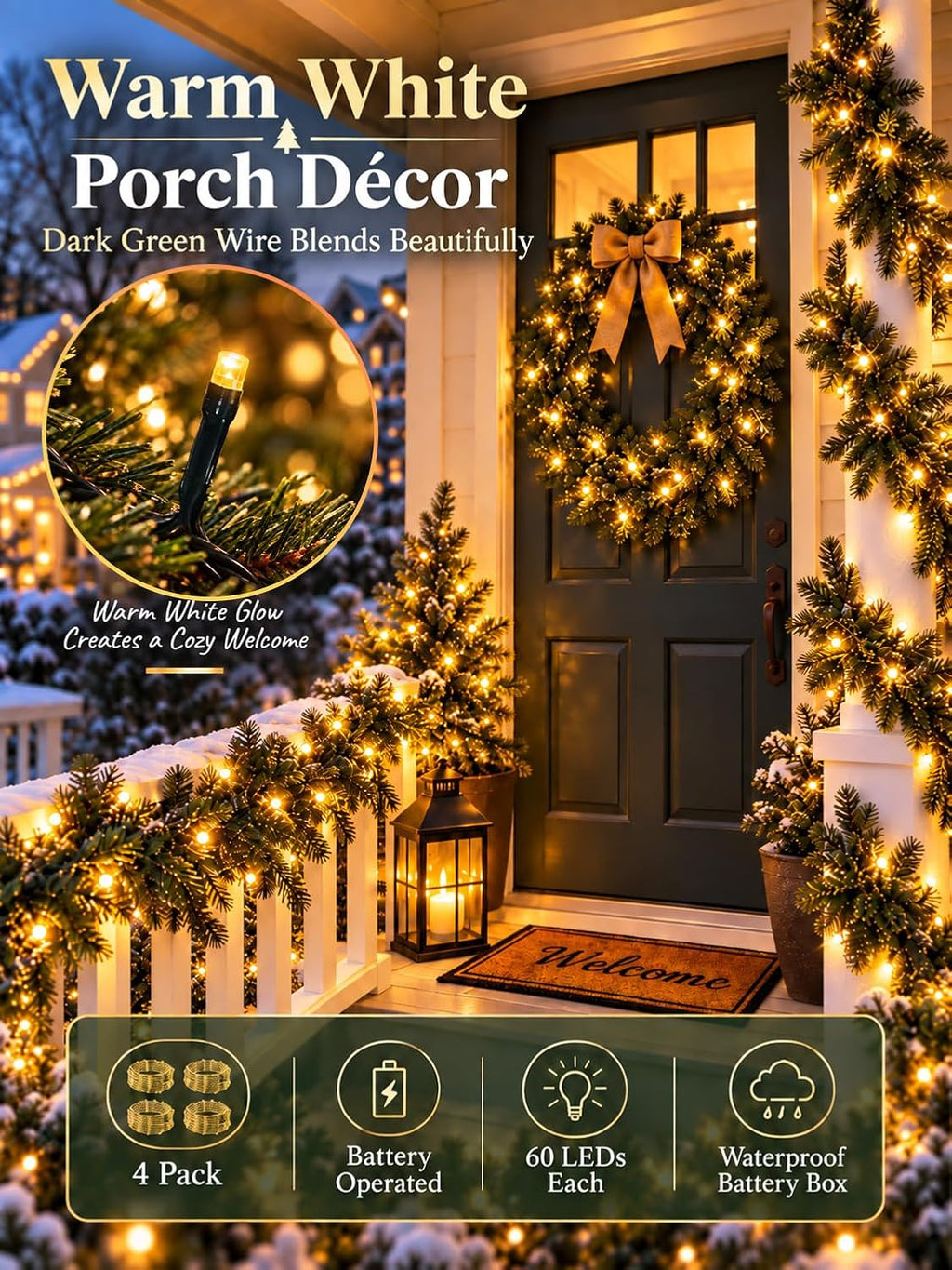 4 Pack Each 16.4ft 60 LED Battery Operated Christmas Tree Lights