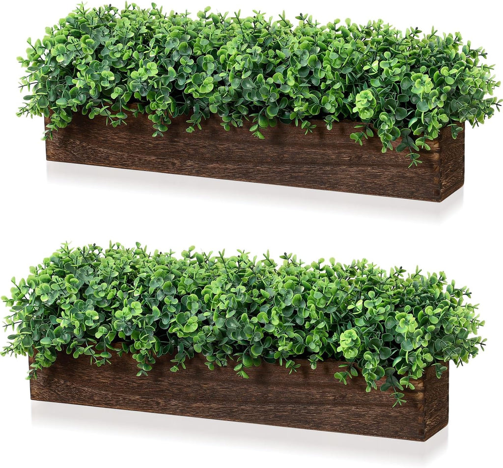 Lyrow 2 Pack Eucalyptus Plant,Brown,24 Inch,Emerald Green Round Leaves