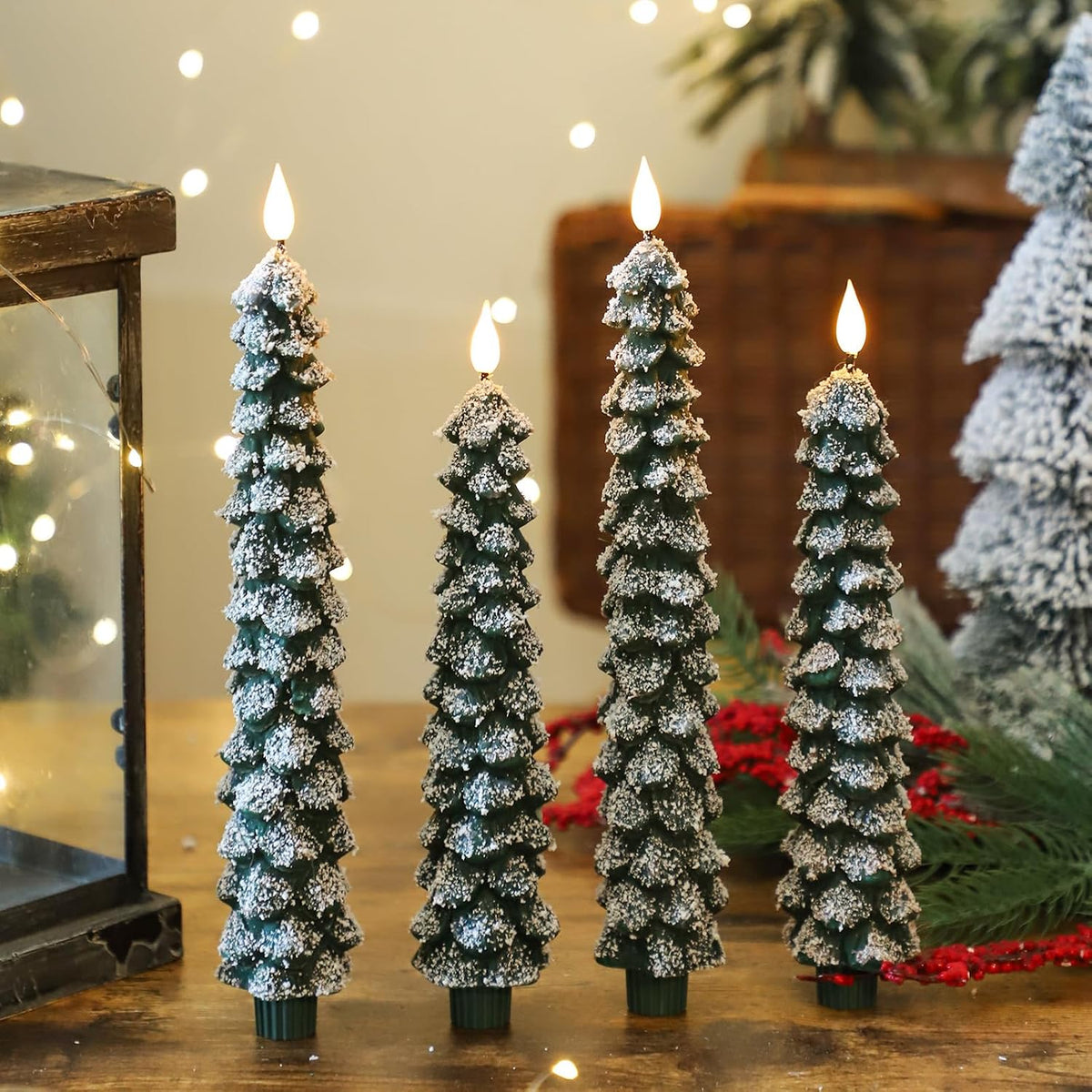 Christmas Decorations, Christmas Tree Flameless Taper Candles with Remote