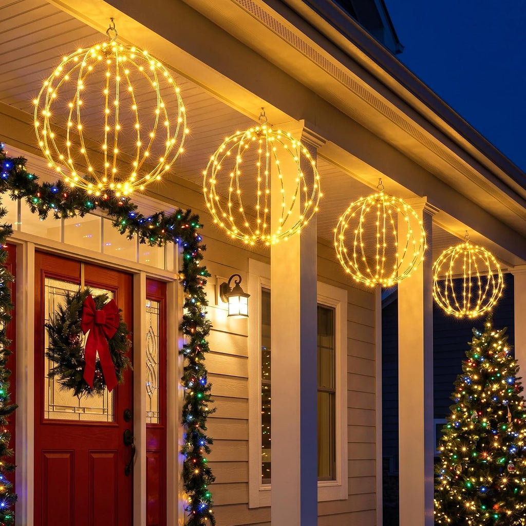 iBaycon 2 Pack Christmas Sphere Lights 11.8 in Battery Operated, Warm White