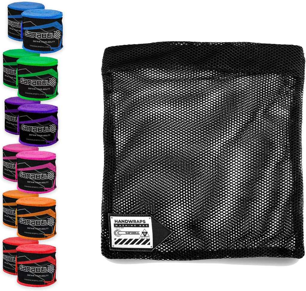 Sanabul Handwrap Laundry Bag Mesh Boxing Glove Hand Wrap Wash Bag with Zipper- Black , Large