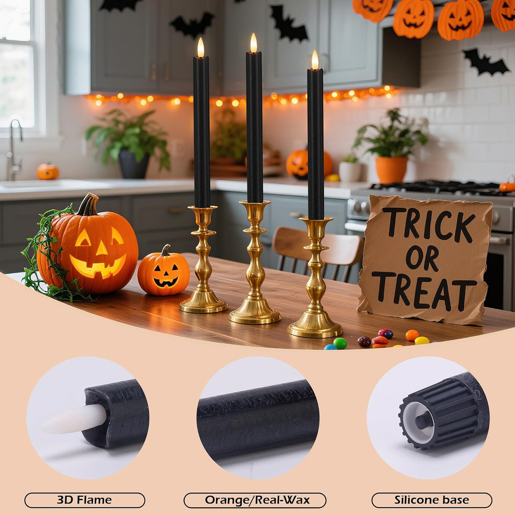 JOIONE Halloween Black Flameless Taper Candles with Remote Set of 3