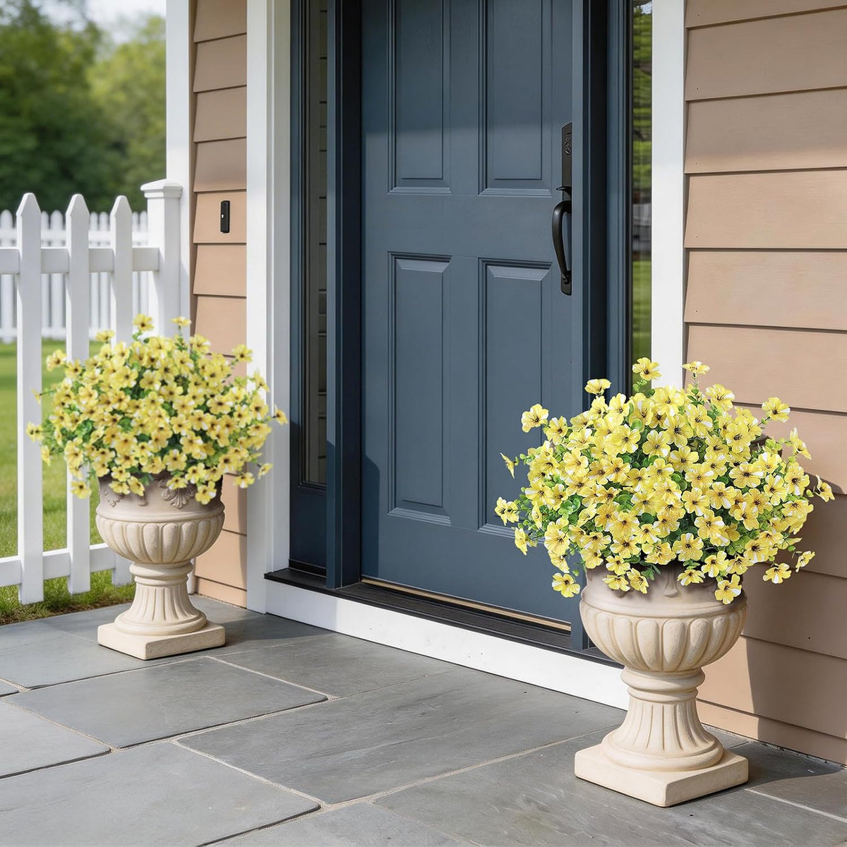 2Set Artificial Eucalyptus Flower Topiary Tree for Front Porch(Yellow)