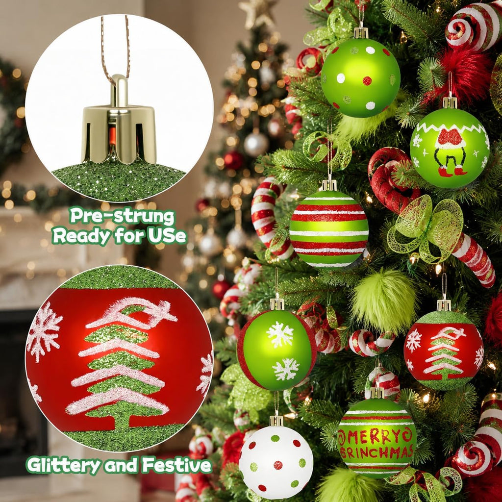 16 Christmas Tree Balls Ornaments Decoration 2.36'', Sparkly Red and Green