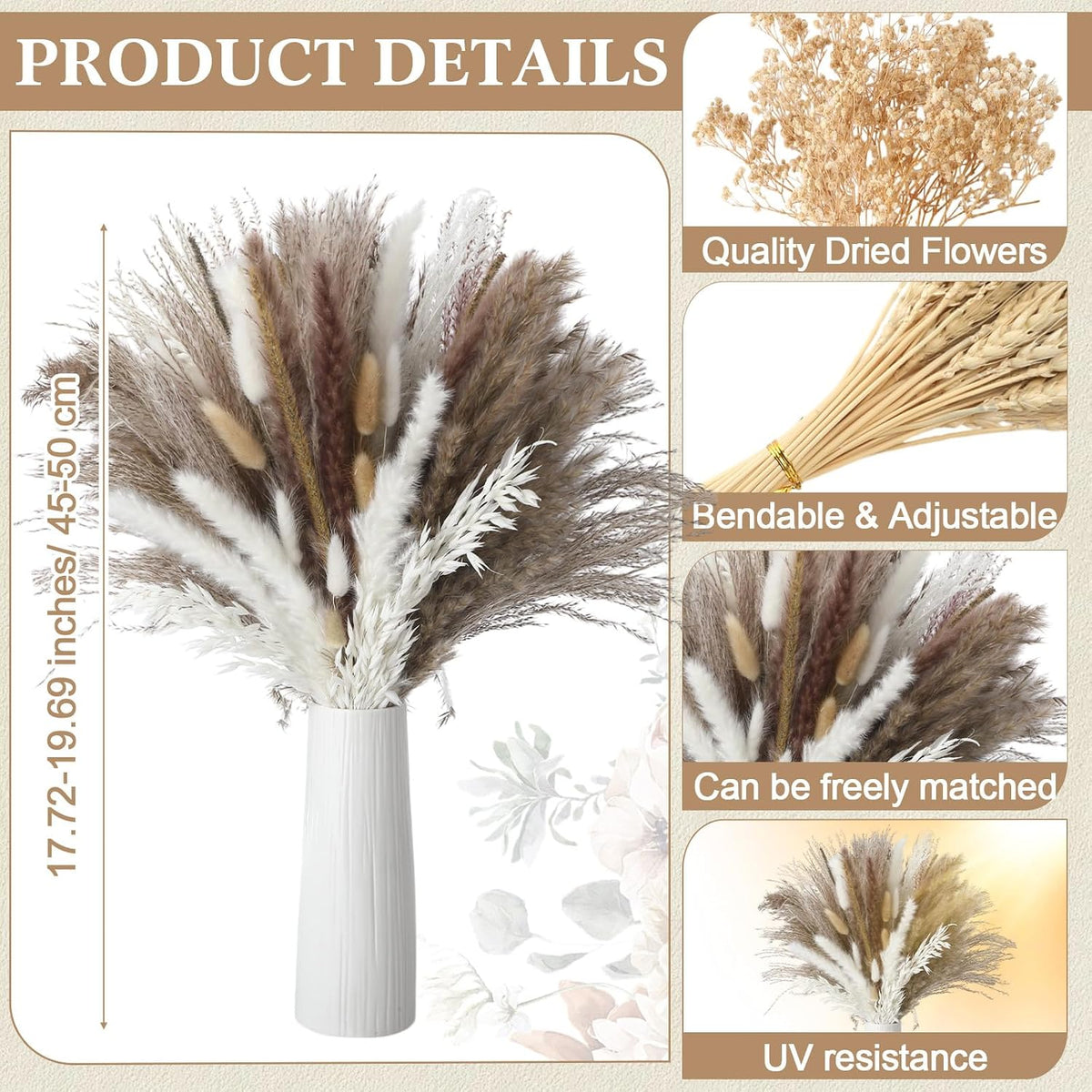 Nuanchu 703 Pcs Dried Pampas Grass Flowers, Bunny Tails, Retro Style