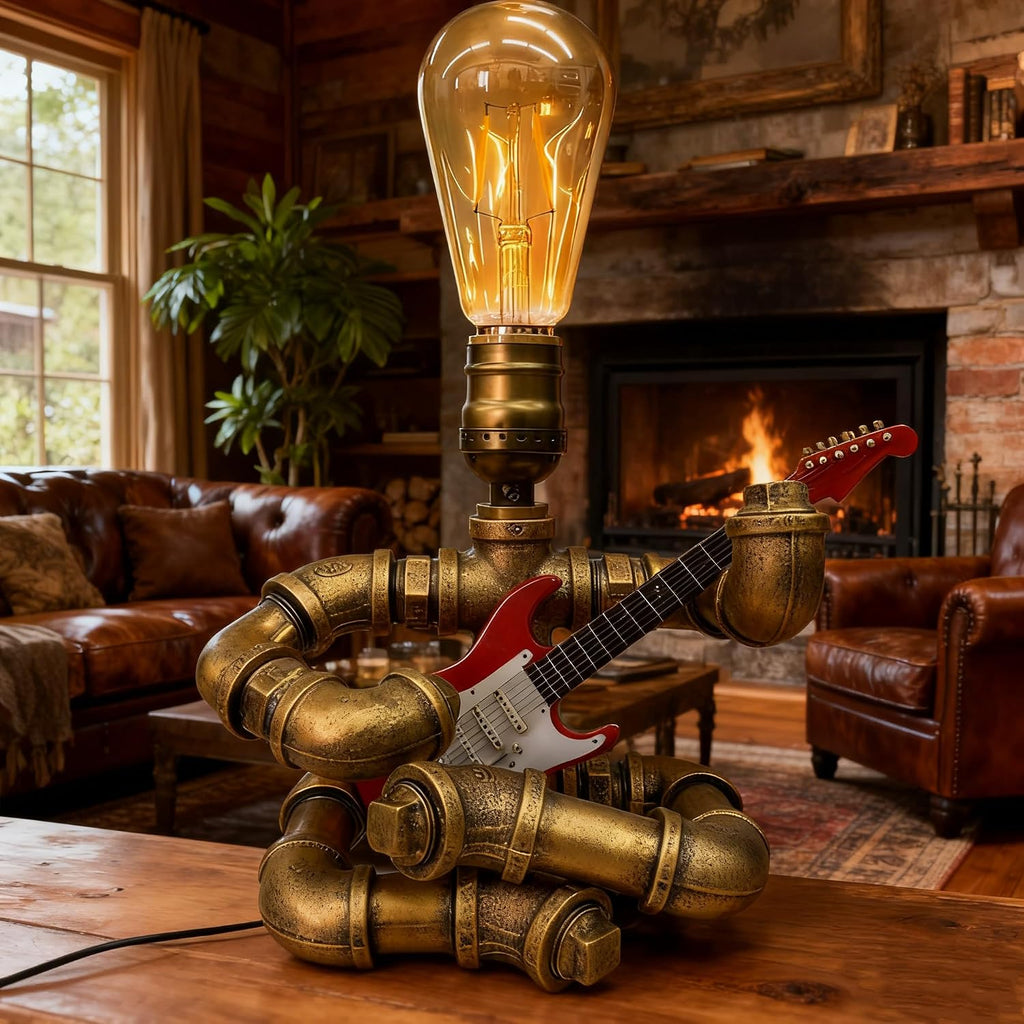 Cool Lamps - Cool Industrial Guitar Lamp, Vintage Table Lamp, Ideal Music Gift for Men & Guitar Lovers