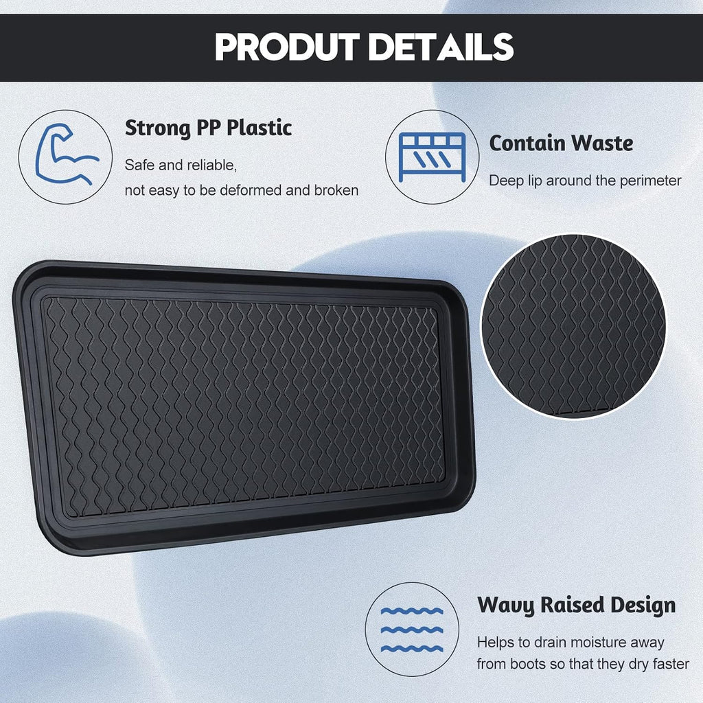 6 Pcs PET Boot Tray Waterproof Shoe Mat Tray,30 x 15 x 1.2 inch,Black