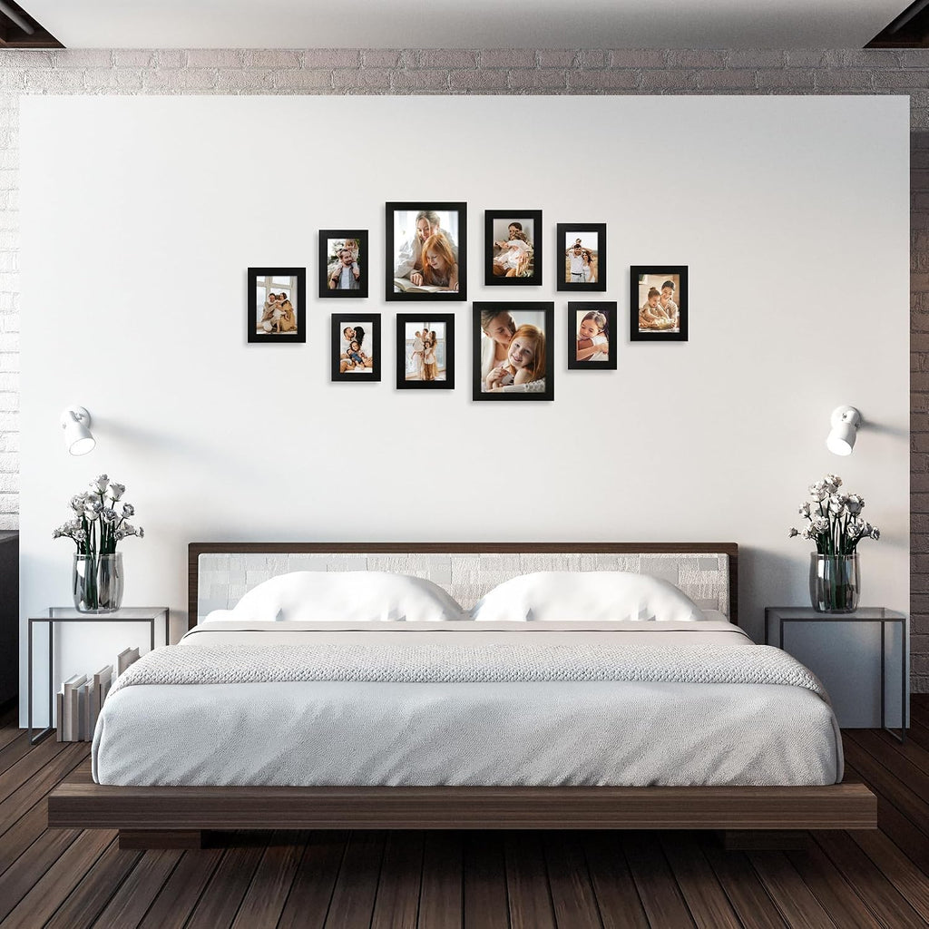 iRahmen Collage Picture Frames Set of 10,HD Real Glass,Rustic Wood,Black