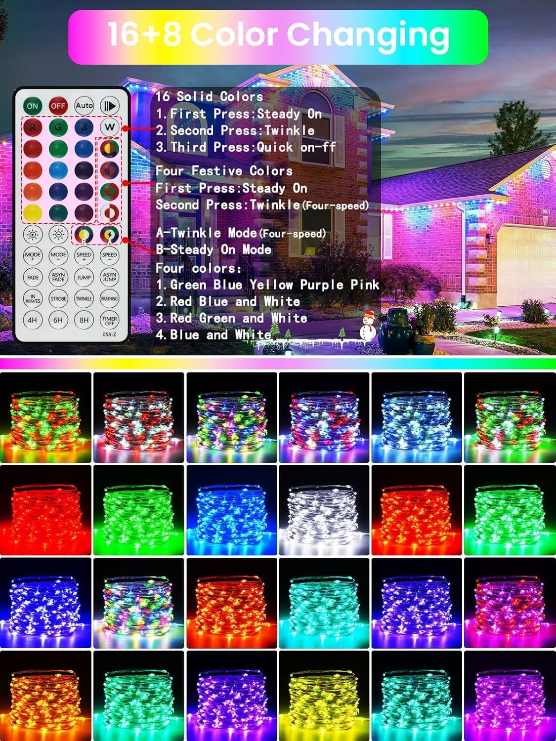 2 Pack 132FT 400LED RGB Color Changing String Halloween Lights with Remote