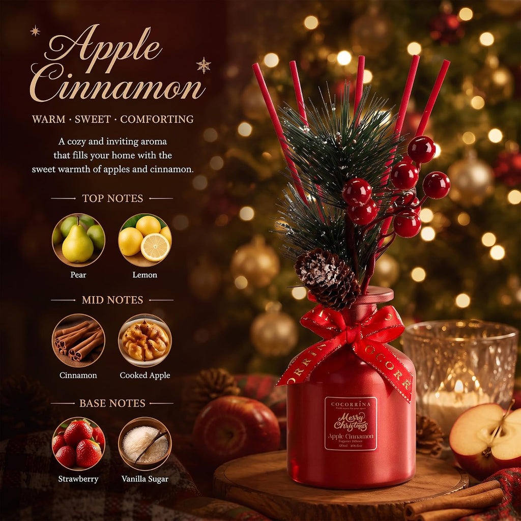 COCORRÍNA Christmas Reed Diffuser Set, Apple & Cinnamon, 4.06 fl oz