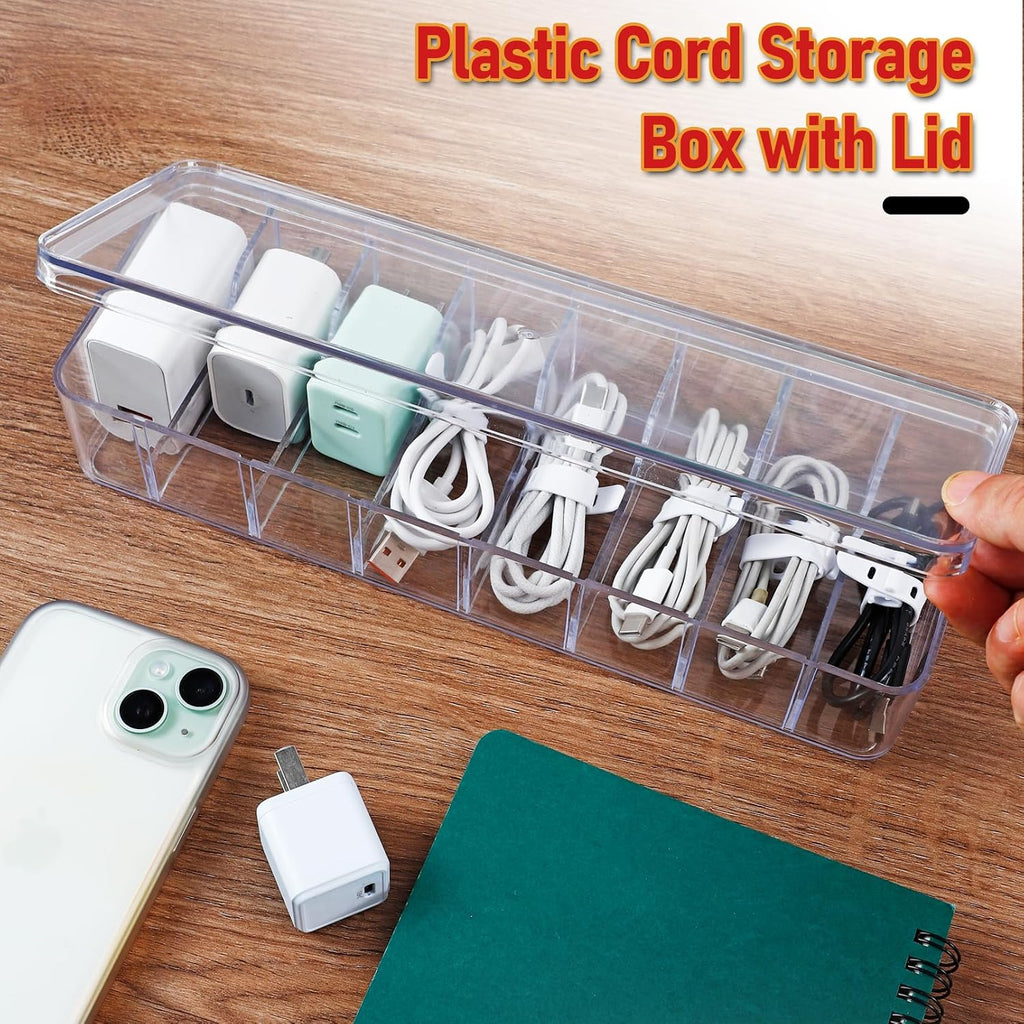 4 Pack Cable Organizer Box, Clear, 27 X 9.5 X 6 Cm