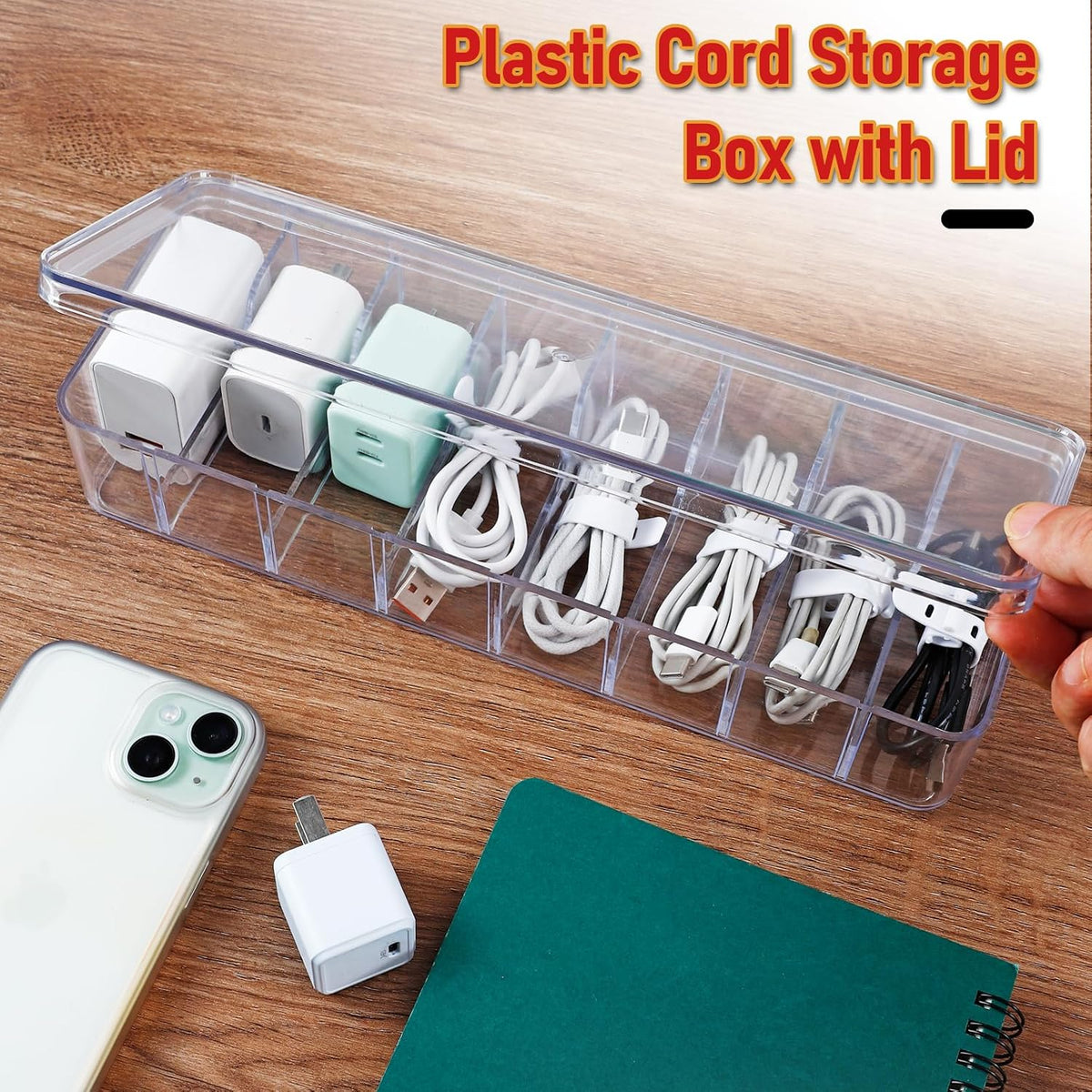 4 Pack Cable Organizer Box, Clear, 27 X 9.5 X 6 Cm