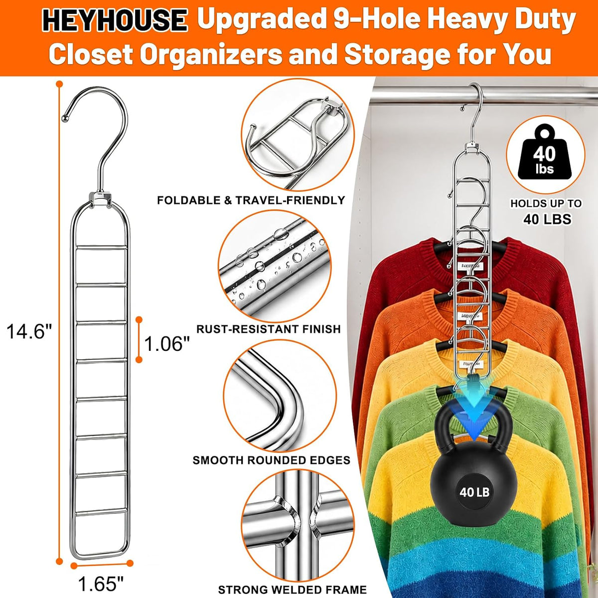 18-Hole Heavy Duty Space Saving Hangers for Closet Organizers and Storage