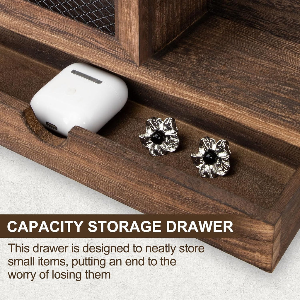Key Holder for Wall with 5 Key Hooks and Storage Drawer