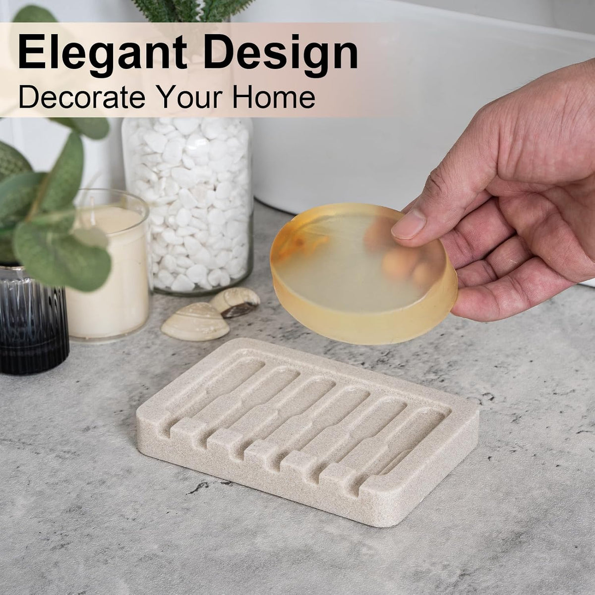 2 Pack Beige Self Draining Soap Dish Bar Soap Holder Sponge Tray for Bathroom Kitchen Sink Countertop