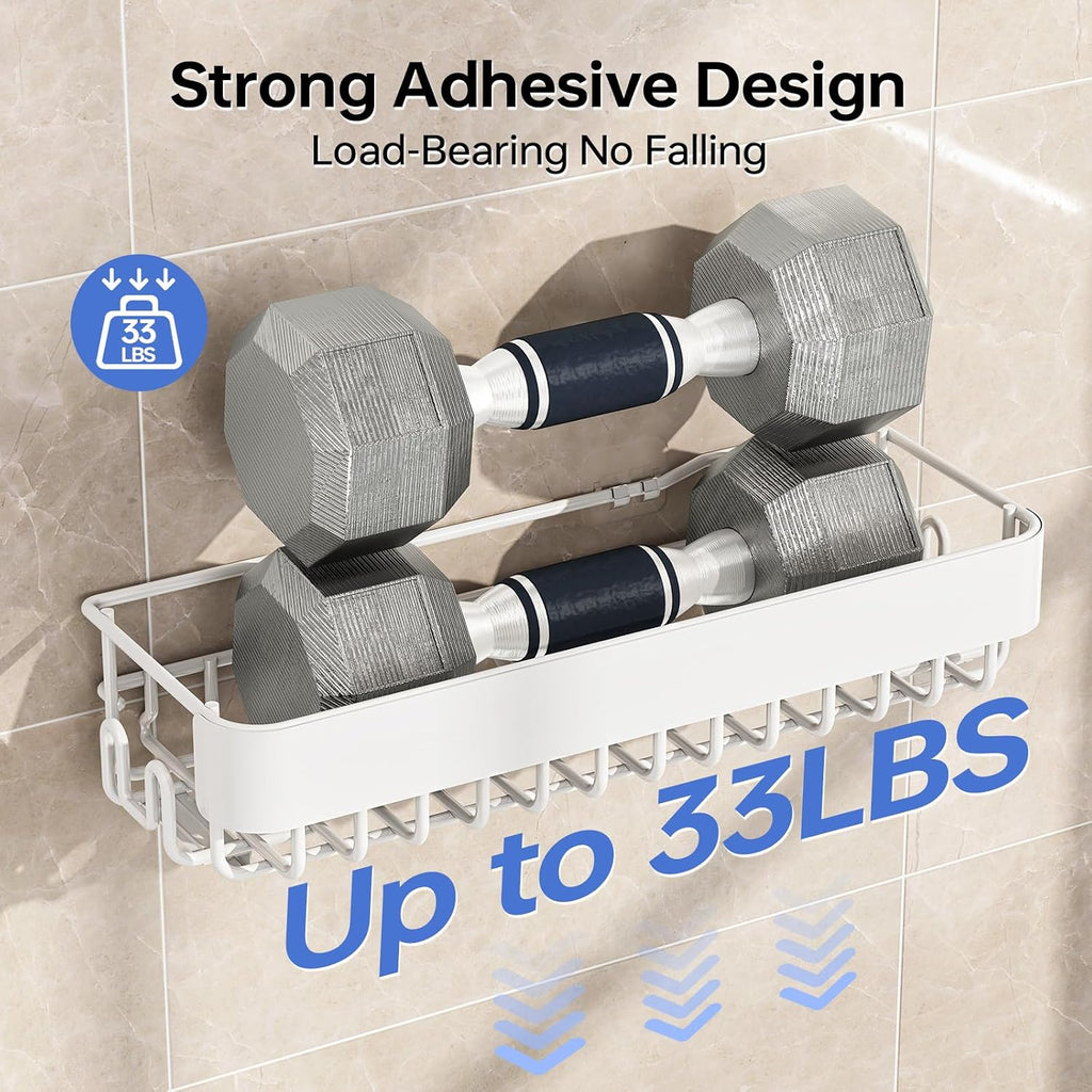 KINGRACK Shower Caddy Adhesive 4-Piece Rust-Resistant Shower Shelves, No-Drill Bathroom Shower Organizer with Large Capacity for Bathroom, Kitchen, and Laundry,White