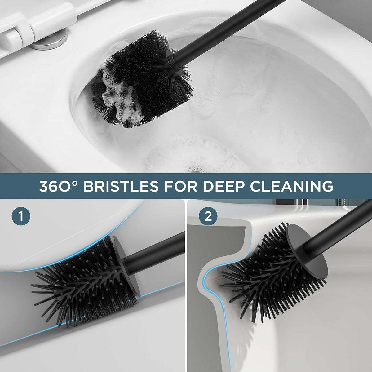 FORIOUS Stainless Steel Toilet Bowl Brush Scrubber and Holder Set Medium