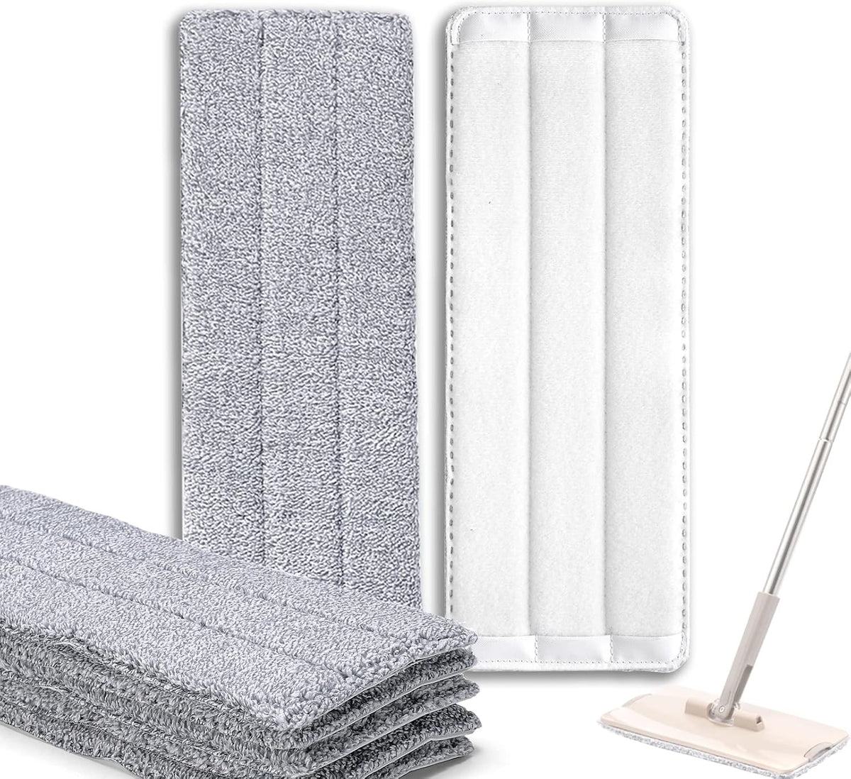 6 Pack Flat Mop Pads Compatible with Joymoop, Bosheng or 11-13" Size Flat Mops, Washable and Reusable 13" x 4.9" Wet/Dry Pads for Floor Cleaning