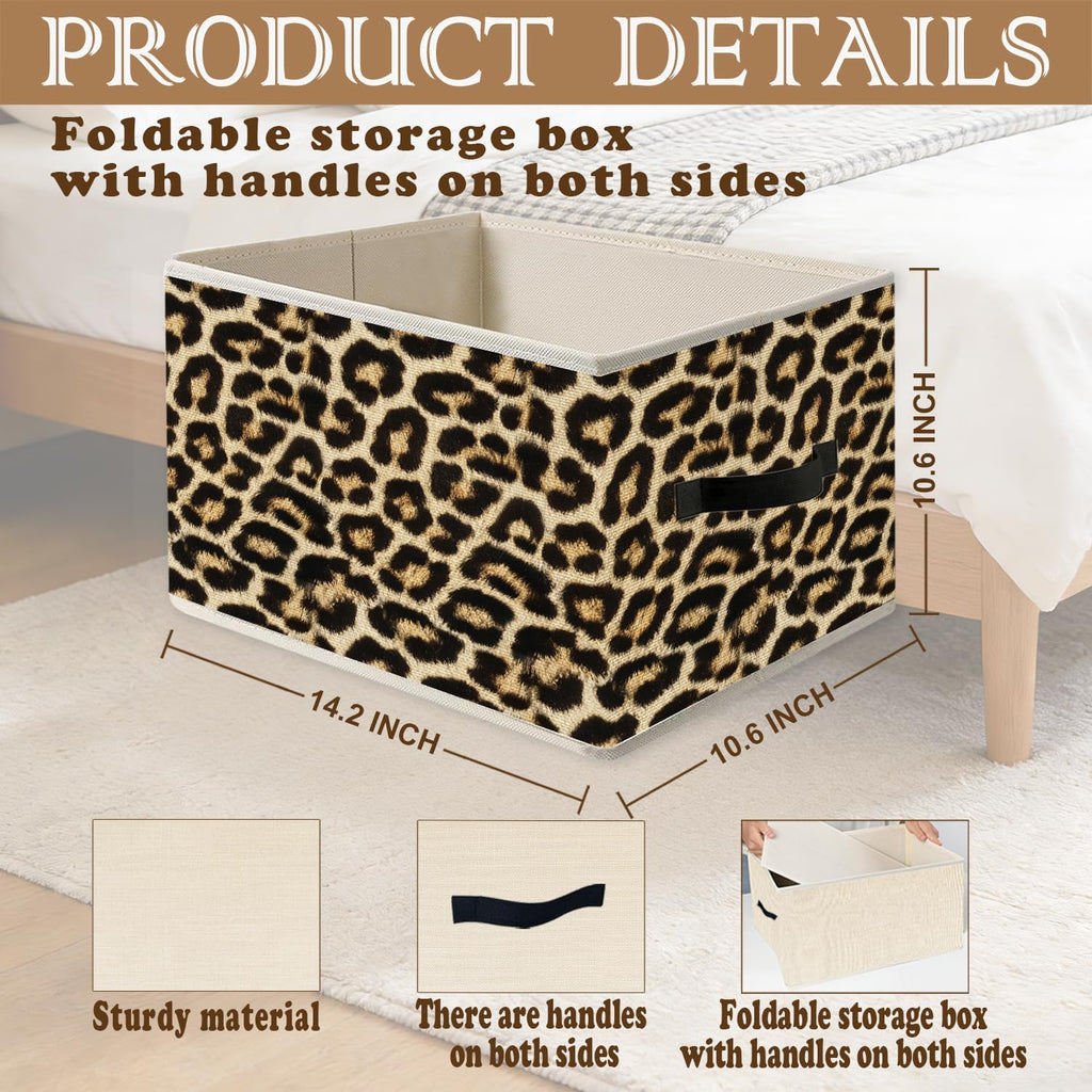Trendy Leopard Cheetah Print Storage Bins, Funky Girly Y2K Wild Animal Cheetah Print Foldable Closet Organizers Storage Basket Toybox for Girls Room Bedroom Bathroom Clothes Toys Books
