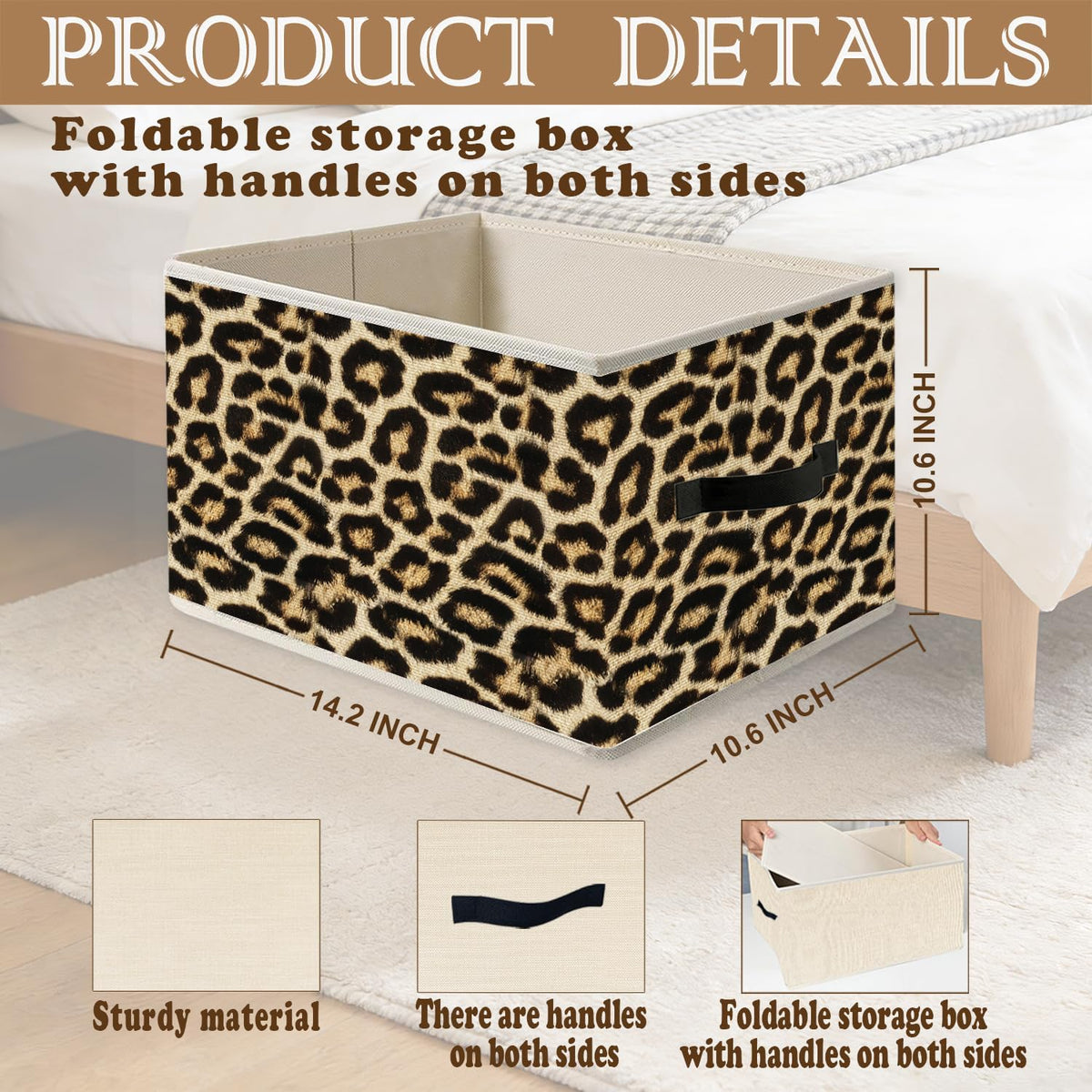 Trendy Leopard Cheetah Print Storage Bins, Funky Girly Y2K Wild Animal Cheetah Print Foldable Closet Organizers Storage Basket Toybox for Girls Room Bedroom Bathroom Clothes Toys Books