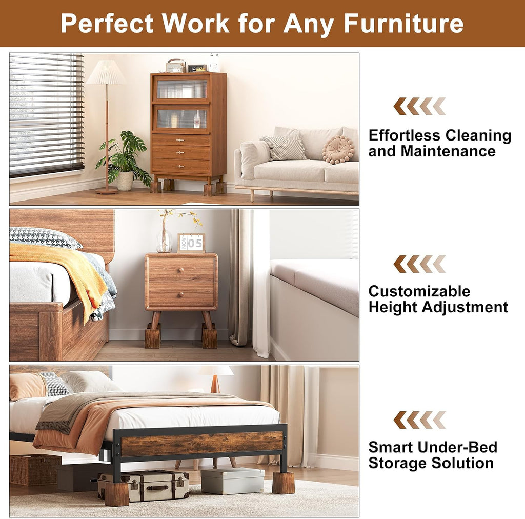 TQVAI Bed Risers Heavy Duty, Support 2200 lbs, 1-in Deep Anti-Fall Edge, 4 Pack Wooden Furniture Bed Lifts Risers with Non-Slip Pads for King Queen Twin Full Size Frame, Retro Brown, 5" H(Inner 4" H)