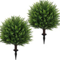 Set of 2 Artificial Cedar Topiary Ball Tree,23" with Ground Spike