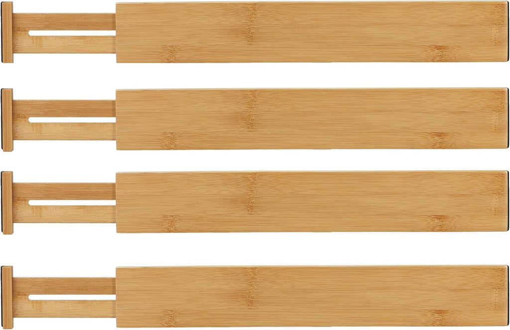 Cortesi Home Traci Natural Bamboo Spring Loaded Adjustable Drawer Dividers Set of 4