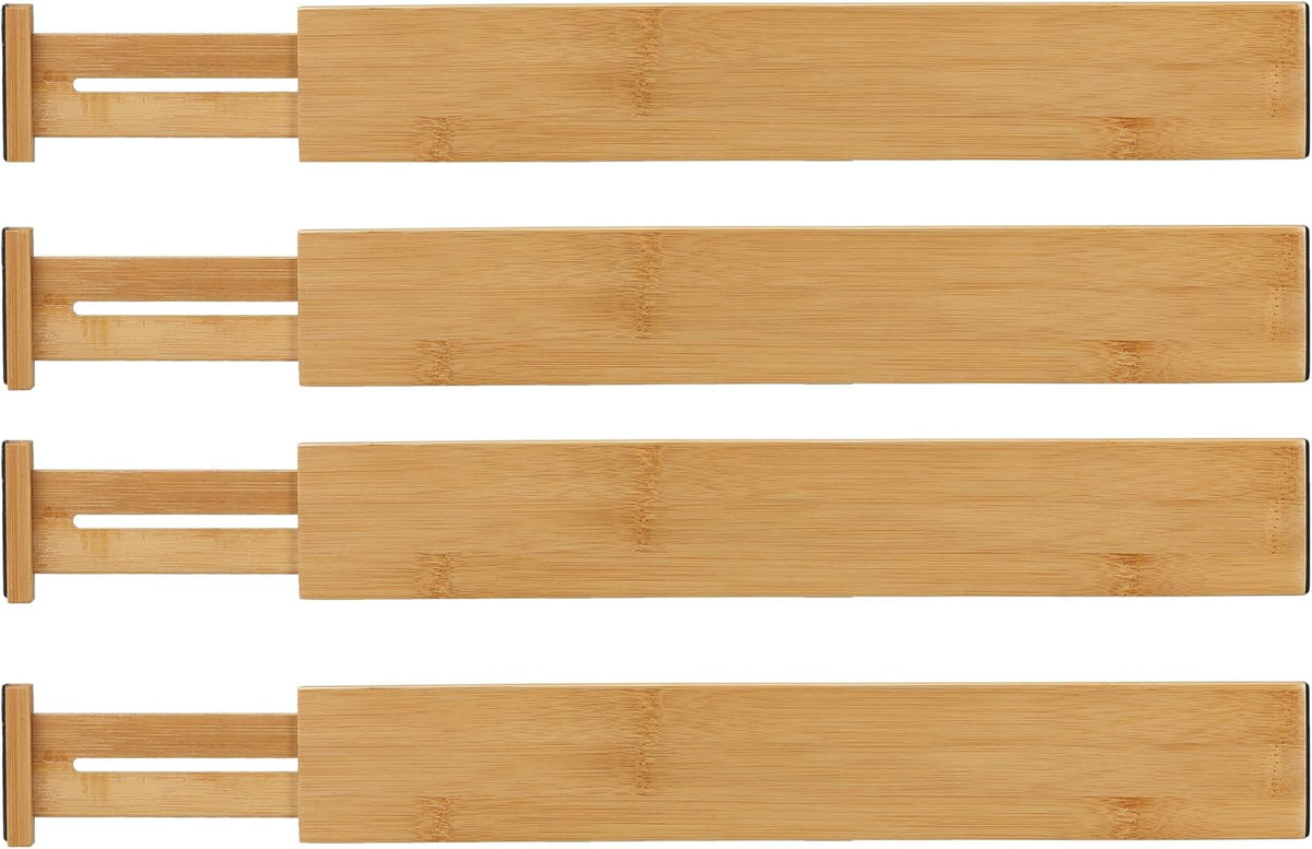 Cortesi Home Traci Natural Bamboo Spring Loaded Adjustable Drawer Dividers Set of 4