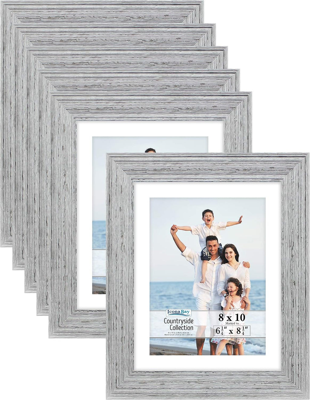 Icona Bay 8x10 Picture Frames with Mat (Speckled Gray, 6 Pack), French Country Style Picture Frame Set, Wall Mount or Table Top, Countryside Collection