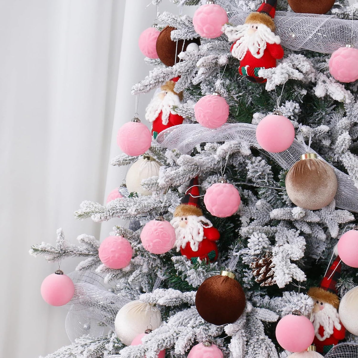 30PCS Pink Velvet Christmas Ball Ornaments for Xmas Tree Decorations