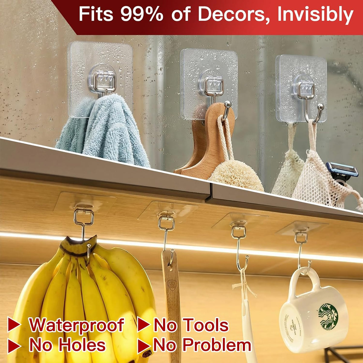 Latoxcaa 8-Pack Transparent Heavy Duty Adhesive Hooks