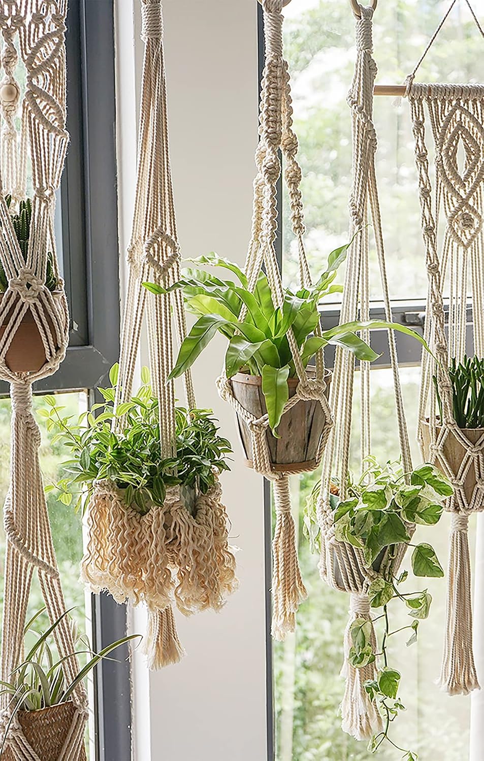 5 Pack Macrame Plant Hangers Hanging Planter, Cotton Rope Hanging Plant Holders Decorative Flower Pots Indoor Outdoor Boho Home Decor (5 Size and 10 Hooks)